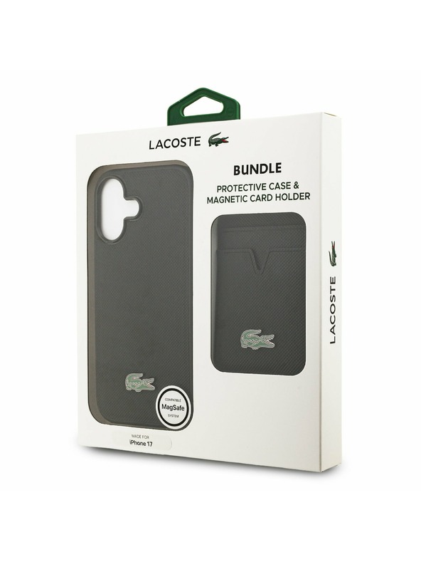 Lacoste Lacoste Ikonikus Petit Pique MagSafe Hátsó Tok + Pénztárca iPhone 17-hez Fekete
