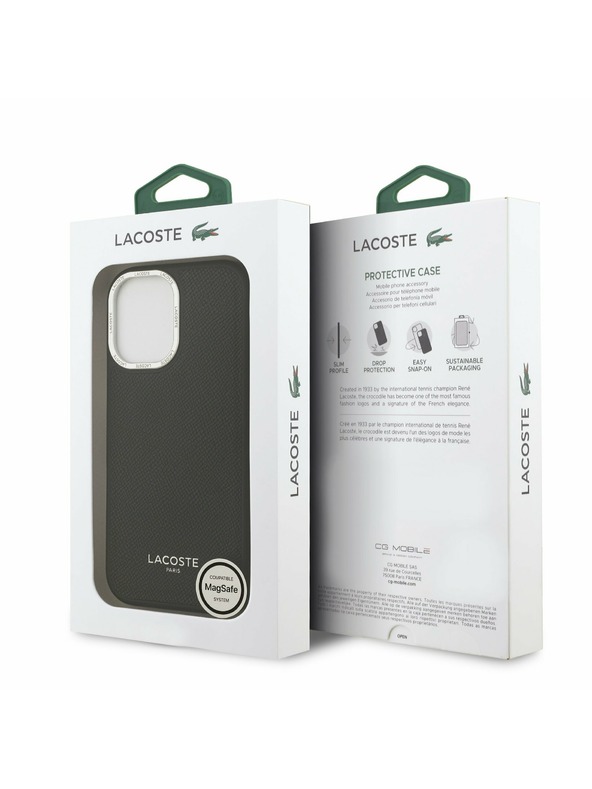 Lacoste Lacoste PU Bőr Champs Elysees MagSafe Hátsó Tok iPhone 17-hez Fekete