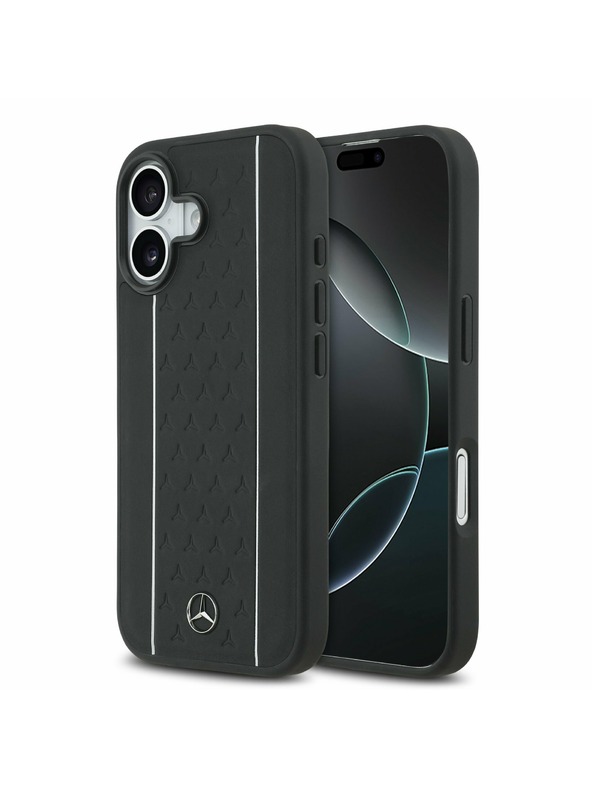 Mercedes Mercedes Bőr Csillag Minta és Csíkok MagSafe Hátsó Tok iPhone 17-hez Fekete/Fehér
