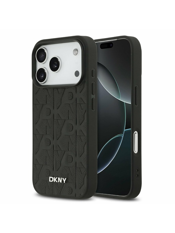 DKNY DKNY PU Leather Grid Pattern Magsafe Hátlap iPhone 17 Pro számára Black