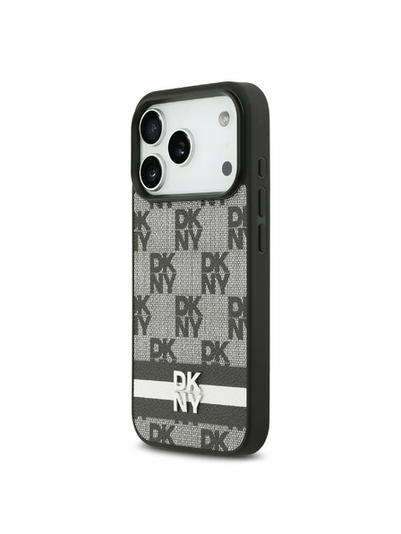 DKNY DKNY PU Leather Checkered Pattern and Stripe Hátlap iPhone 17 Pro számára Black
