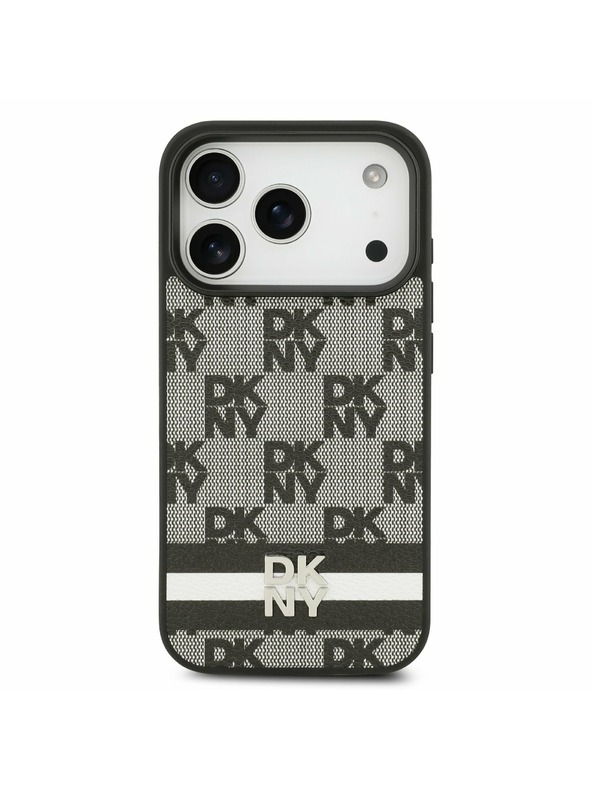 DKNY DKNY PU Leather Checkered Pattern and Stripe Hátlap iPhone 17 Pro számára Black