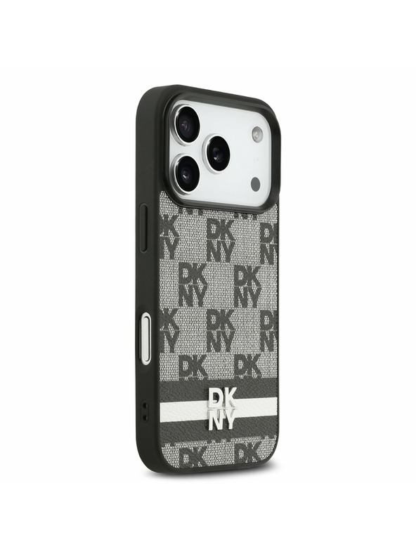 DKNY DKNY PU Leather Checkered Pattern and Stripe Hátlap iPhone 17 Pro számára Black