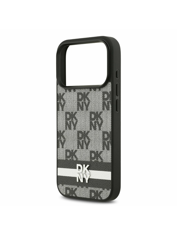 DKNY DKNY PU Leather Checkered Pattern and Stripe Hátlap iPhone 17 Pro számára Black