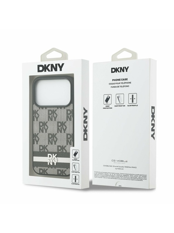DKNY DKNY PU Leather Checkered Pattern and Stripe Hátlap iPhone 17 Pro számára Black