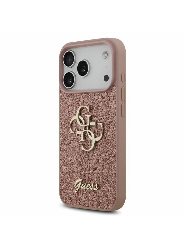 Guess Guess PU Fixed Glitter 4G Metal Logo Hátlap iPhone 17 Pro számára Pink
