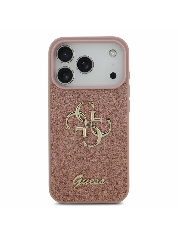 Guess Guess PU Fixed Glitter 4G Metal Logo Hátlap iPhone 17 Pro számára Pink
