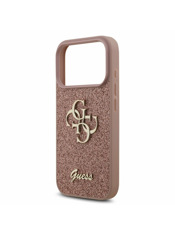 Guess Guess PU Fixed Glitter 4G Metal Logo Hátlap iPhone 17 Pro számára Pink