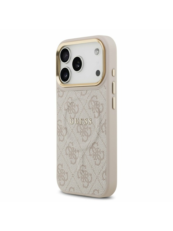 Guess Guess PU Leather 4G Gold Frame MagSafe Hátlap iPhone 17 Pro számára Pink