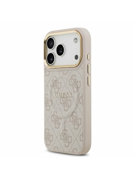 Guess Guess PU Leather 4G Gold Frame MagSafe Hátlap iPhone 17 Pro számára Pink