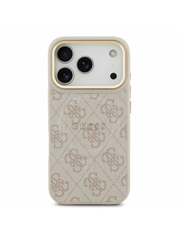 Guess Guess PU Leather 4G Gold Frame MagSafe Hátlap iPhone 17 Pro számára Pink