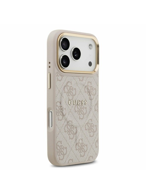 Guess Guess PU Leather 4G Gold Frame MagSafe Hátlap iPhone 17 Pro számára Pink