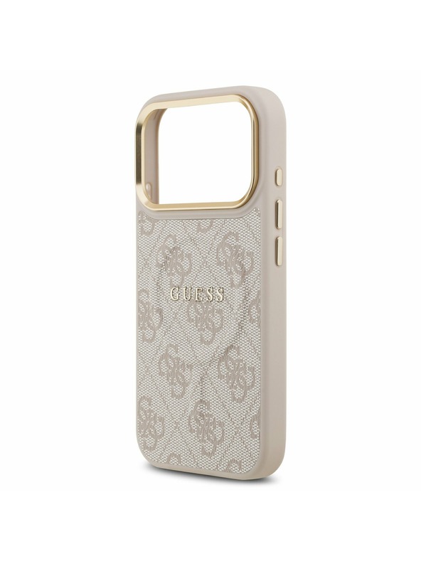 Guess Guess PU Leather 4G Gold Frame MagSafe Hátlap iPhone 17 Pro számára Pink