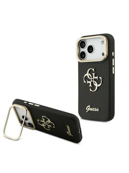 Guess Guess PU Grained 4G Logo Stand Camera Frame Hátlap iPhone 17 Pro számára Black