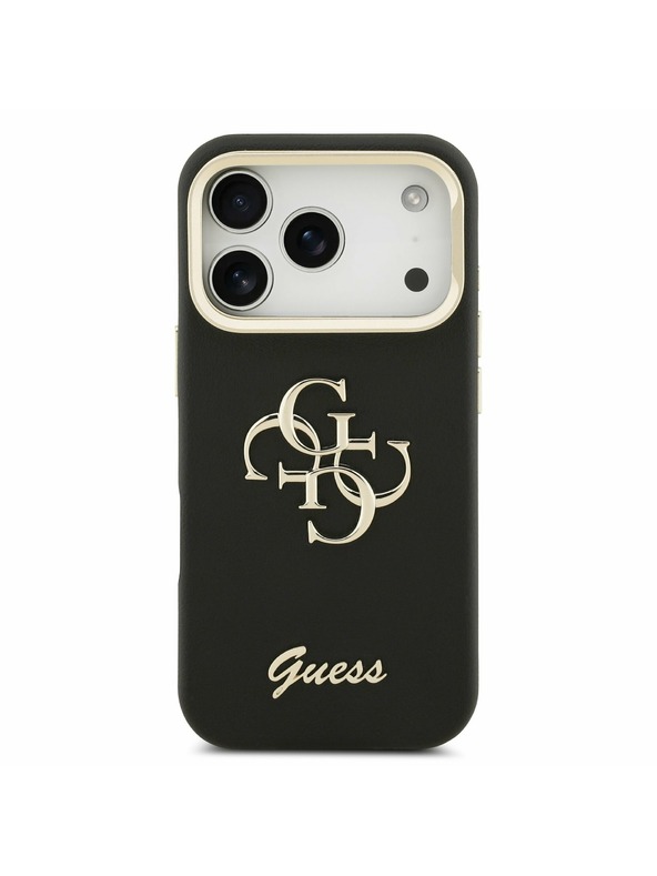 Guess Guess PU Grained 4G Logo Stand Camera Frame Hátlap iPhone 17 Pro számára Black