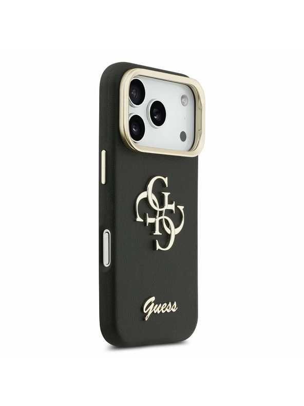 Guess Guess PU Grained 4G Logo Stand Camera Frame Hátlap iPhone 17 Pro számára Black