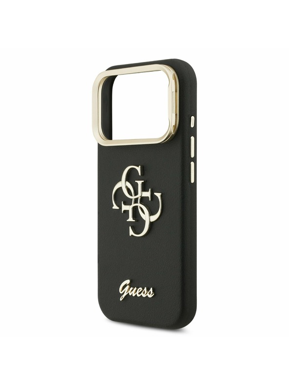 Guess Guess PU Grained 4G Logo Stand Camera Frame Hátlap iPhone 17 Pro számára Black