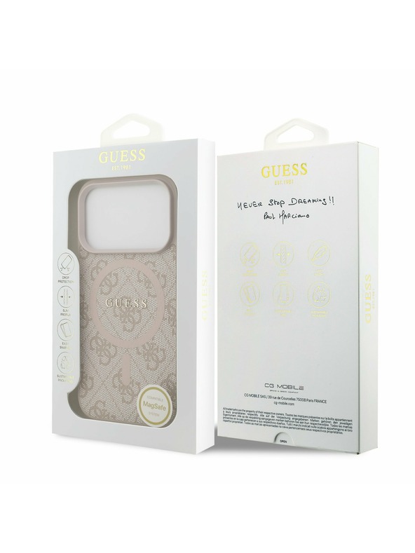 Guess Guess PU Leather 4G Colored Ring MagSafe Hátlap iPhone 17 Pro számára Pink