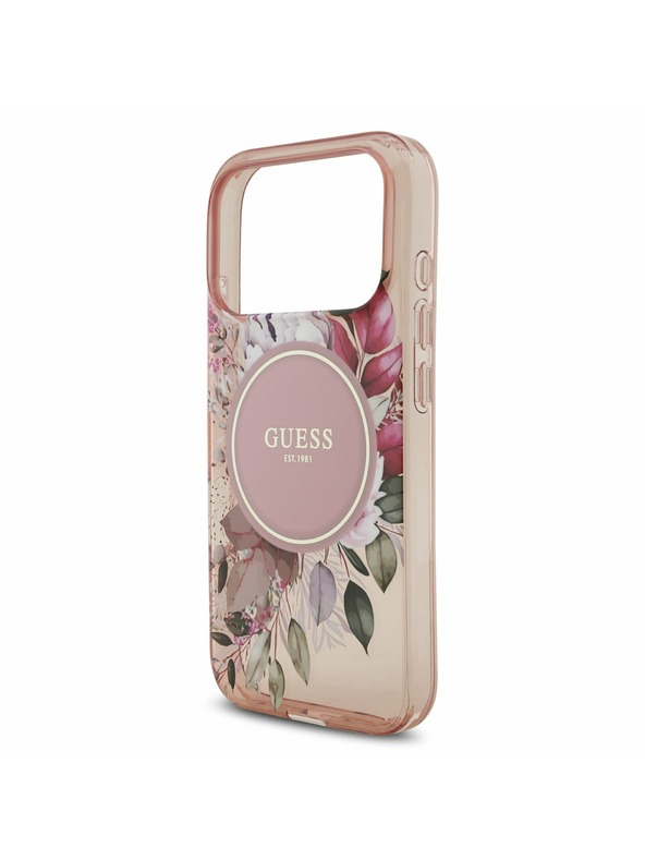 Guess Guess IML Flowers Strap MagSafe Hátlap iPhone 17 Pro számára Pink