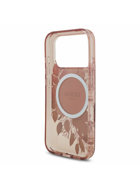 Guess Guess IML Flowers Strap MagSafe Hátlap iPhone 17 Pro számára Pink
