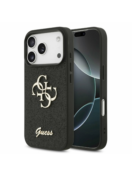Guess Guess PU Fixed Glitter 4G Metal Logo Hátlap iPhone 17 Pro számára Black