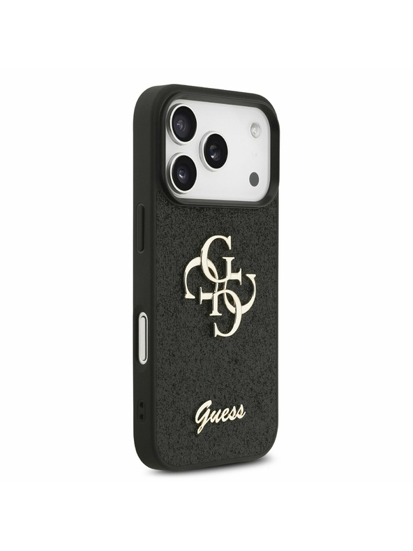 Guess Guess PU Fixed Glitter 4G Metal Logo Hátlap iPhone 17 Pro számára Black