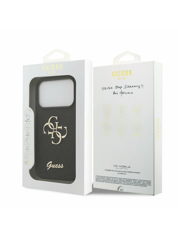 Guess Guess PU Fixed Glitter 4G Metal Logo Hátlap iPhone 17 Pro számára Black