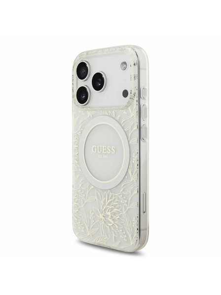 Guess Guess IML Flowers Allover Strap MagSafe Hátlap iPhone 17 Pro számára White