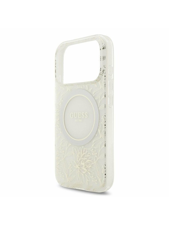 Guess Guess IML Flowers Allover Strap MagSafe Hátlap iPhone 17 Pro számára White