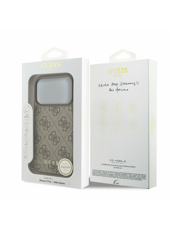 Guess Guess 4G Charm MagSafe Hátlap iPhone 17 Pro számára Tone on Tone Brown