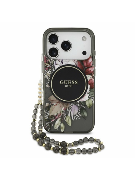 Guess Guess IML Flowers Strap MagSafe Hátlap iPhone 17 Pro számára Black