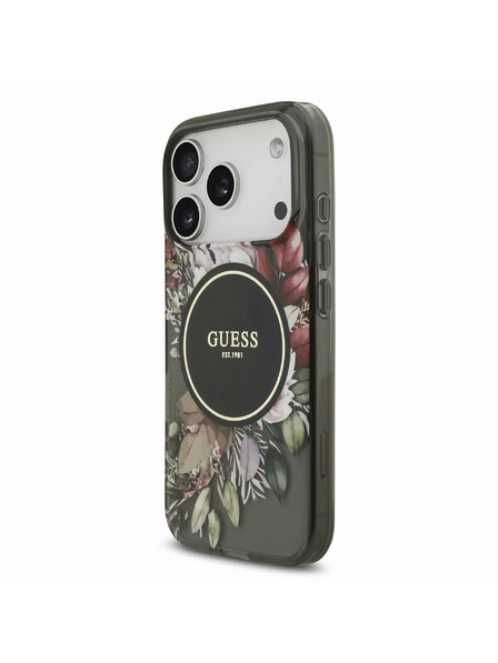 Guess Guess IML Flowers Strap MagSafe Hátlap iPhone 17 Pro számára Black