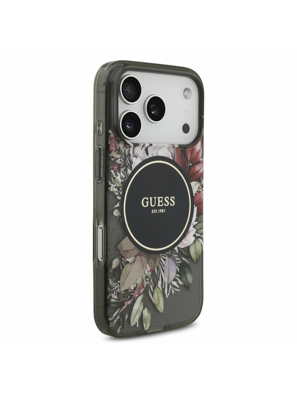 Guess Guess IML Flowers Strap MagSafe Hátlap iPhone 17 Pro számára Black