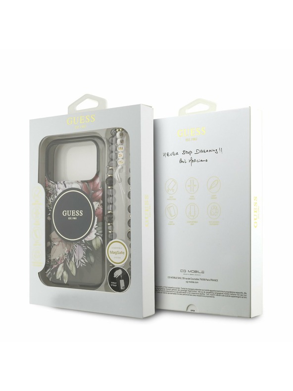 Guess Guess IML Flowers Strap MagSafe Hátlap iPhone 17 Pro számára Black