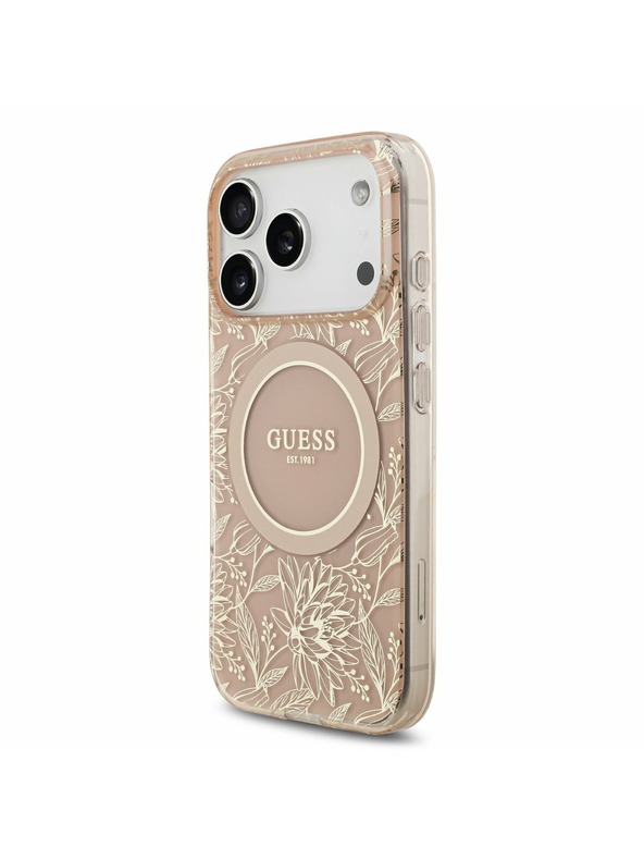 Guess Guess IML Flowers Allover Strap MagSafe Hátlap iPhone 17 Pro számára Pink