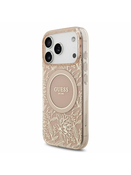 Guess Guess IML Flowers Allover Strap MagSafe Hátlap iPhone 17 Pro számára Pink