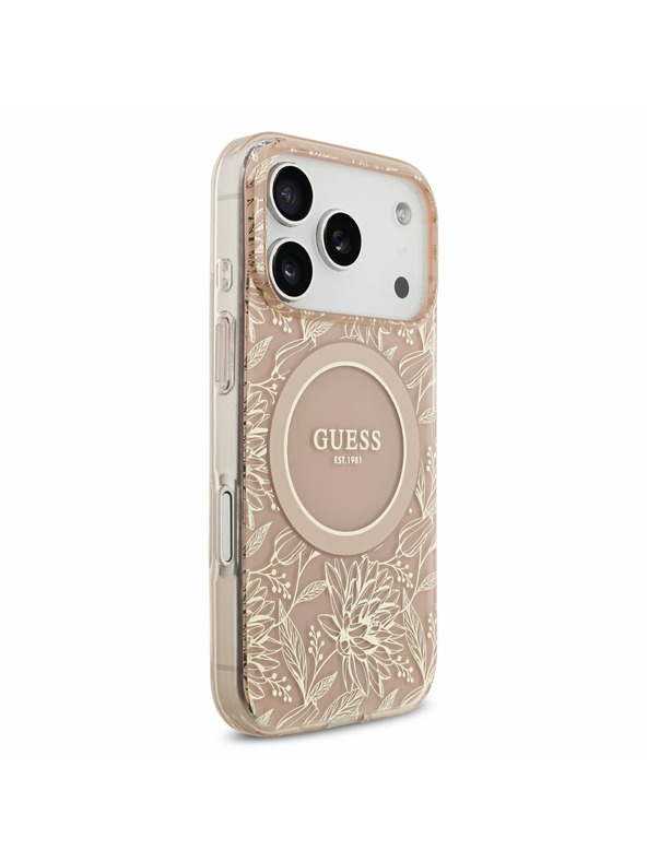 Guess Guess IML Flowers Allover Strap MagSafe Hátlap iPhone 17 Pro számára Pink