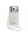Guess Guess IML Glitter Script Strap MagSafe Hátlap iPhone 17 Pro számára Transparent
