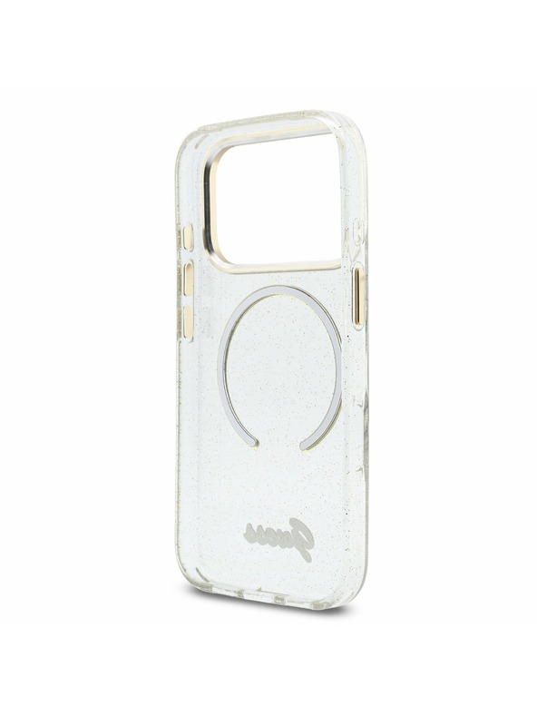 Guess Guess IML Glitter Script Strap MagSafe Hátlap iPhone 17 Pro számára Transparent