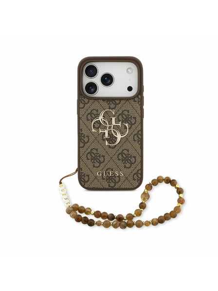 Guess Guess PU 4G Metal Logo Strap Hátlap iPhone 17 Pro számára Brown