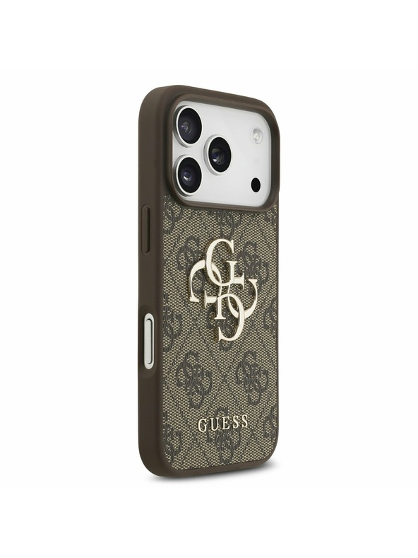 Guess Guess PU 4G Metal Logo Strap Hátlap iPhone 17 Pro számára Brown