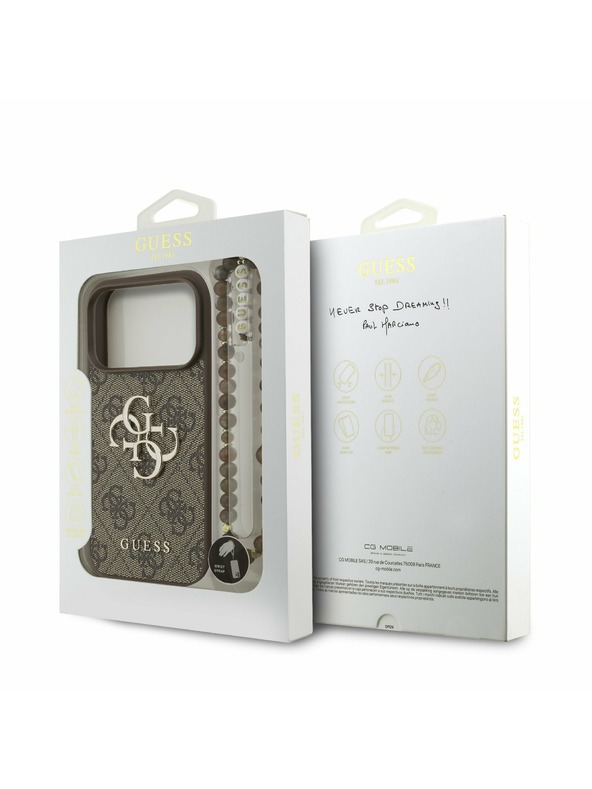 Guess Guess PU 4G Metal Logo Strap Hátlap iPhone 17 Pro számára Brown