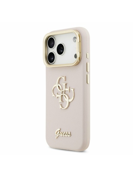 Guess Guess PU Grained 4G Logo Stand Camera Frame Hátlap iPhone 17 Pro számára Pink