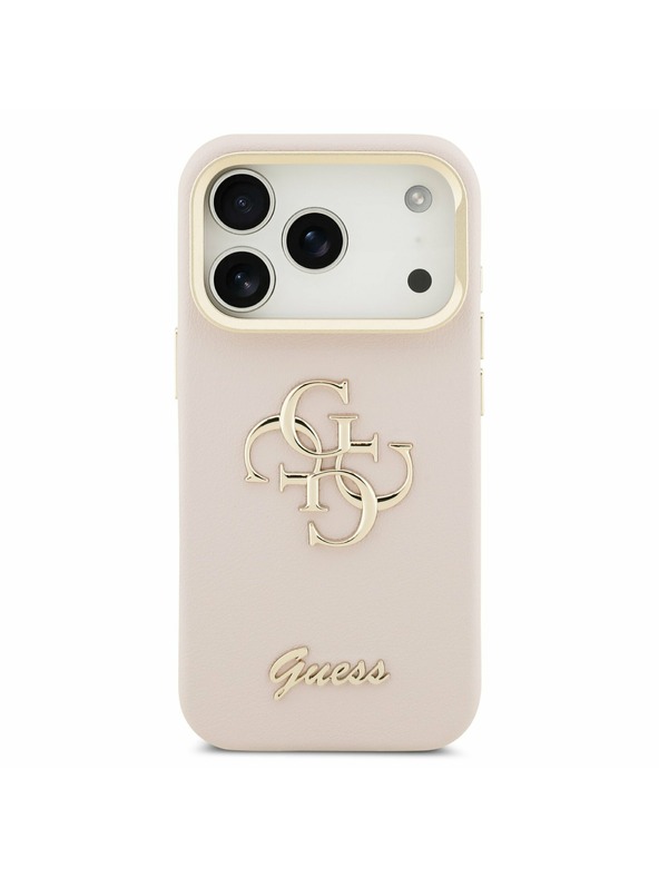 Guess Guess PU Grained 4G Logo Stand Camera Frame Hátlap iPhone 17 Pro számára Pink
