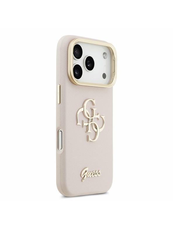 Guess Guess PU Grained 4G Logo Stand Camera Frame Hátlap iPhone 17 Pro számára Pink