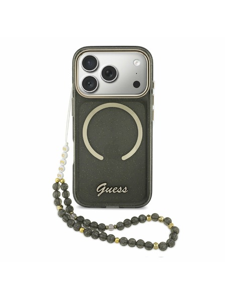 Guess Guess IML Glitter Script Strap MagSafe Hátlap iPhone 17 Pro számára Black