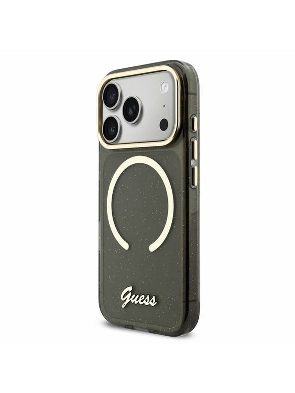 Guess Guess IML Glitter Script Strap MagSafe Hátlap iPhone 17 Pro számára Black