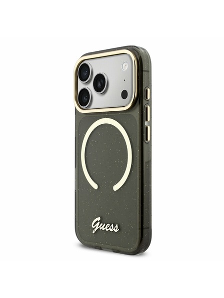 Guess Guess IML Glitter Script Strap MagSafe Hátlap iPhone 17 Pro számára Black