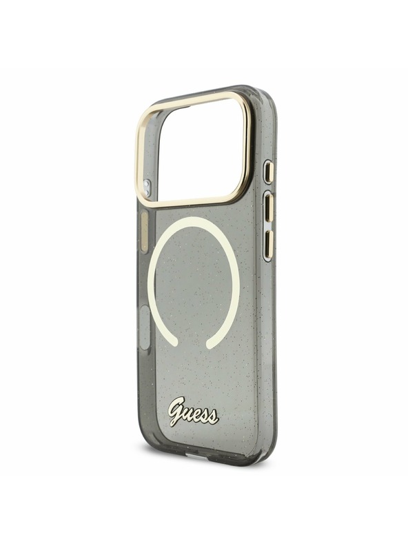 Guess Guess IML Glitter Script Strap MagSafe Hátlap iPhone 17 Pro számára Black