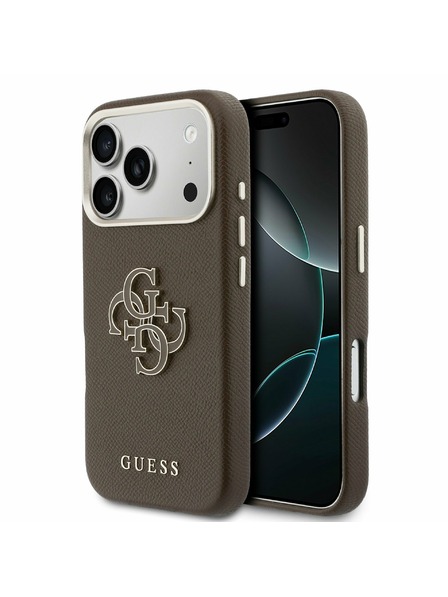 Guess Guess PU Resin Logo Hátlap iPhone 17 Pro számára Brown